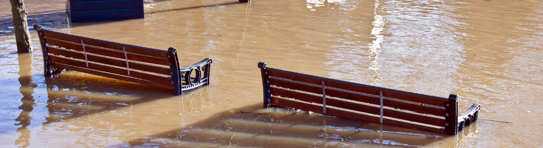 Park benches in flood