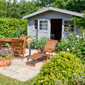 Garden shed with reclining chairs