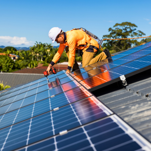 Engineer installing solar panels